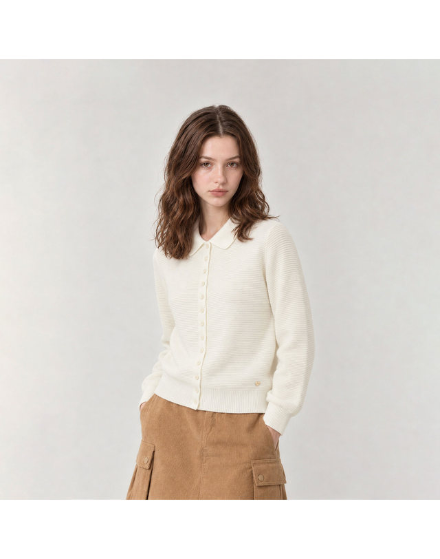 마틴골프 Amelie Collar Knit Cardigan_IVORY 아이보리 착용컷