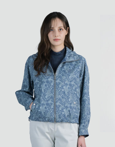[PREMIUM] 블루 데님 리프 자카드 봄버 점퍼