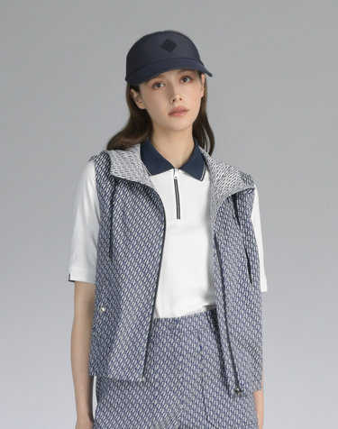 [PREMIUM] 네이비 물결 자카드 후드 VEST