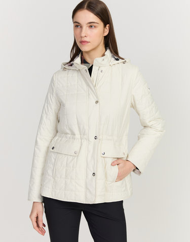 [ONLINE EXCLUSIVE] 아이보리 탈부착 후드 자수퀼팅 점퍼