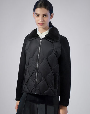 [PREMIUM] 블랙 구스다운 니트 하이브리드 풀집업