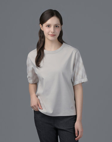 [ONLINE EXCLUSIVE] 여성 그레이 체크 배색 반팔 티셔츠