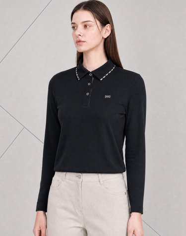 [ONLINE EXCLUSIVE] 블랙 하우스체크 포인트 카라 티셔츠
