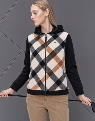 [ONLINE EXCLUSIVE] 블랙 하우스체크 풀집업 플리스 티셔츠