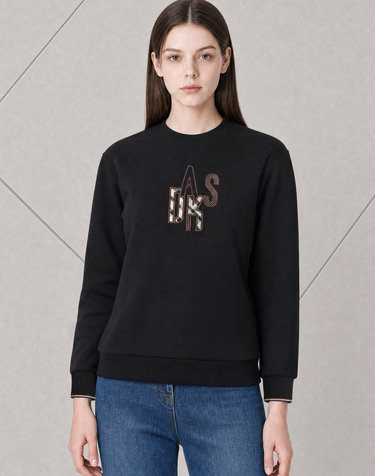 [ONLINE EXCLUSIVE] 블랙 로고자수 라운드 맨투맨 티셔츠