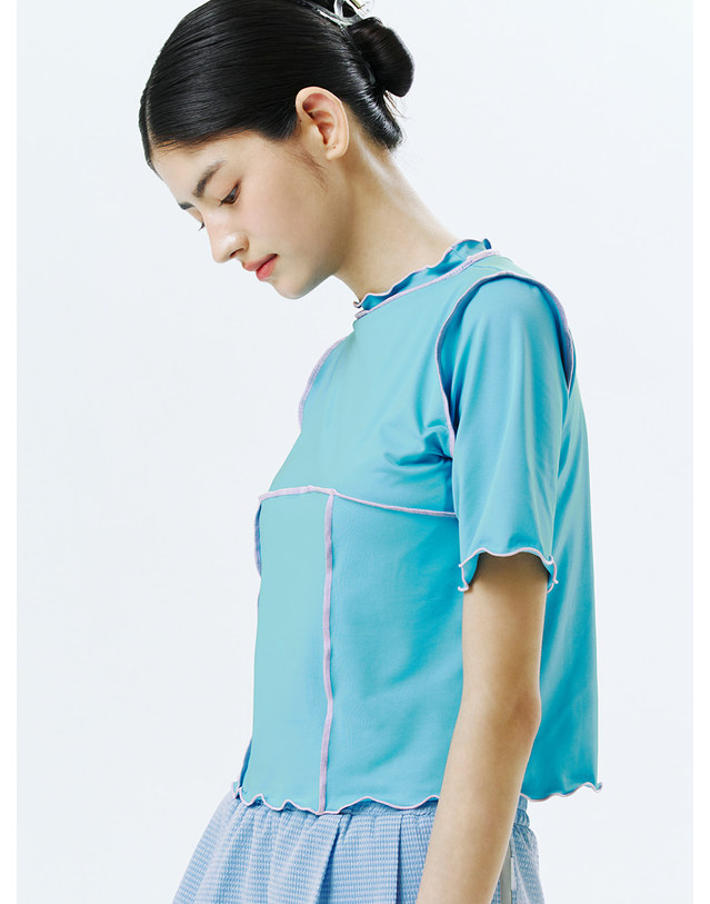 쿠아비노 인사이드 아웃 애슬레저 반팔탑 (2colors) 착용컷