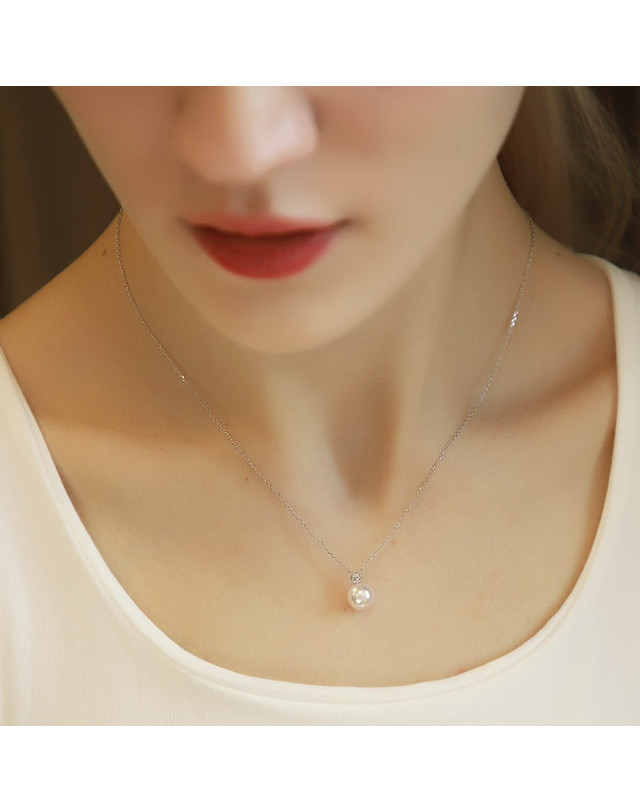 아몽 18K 해수진주 다이아몬드 목걸이 착용컷