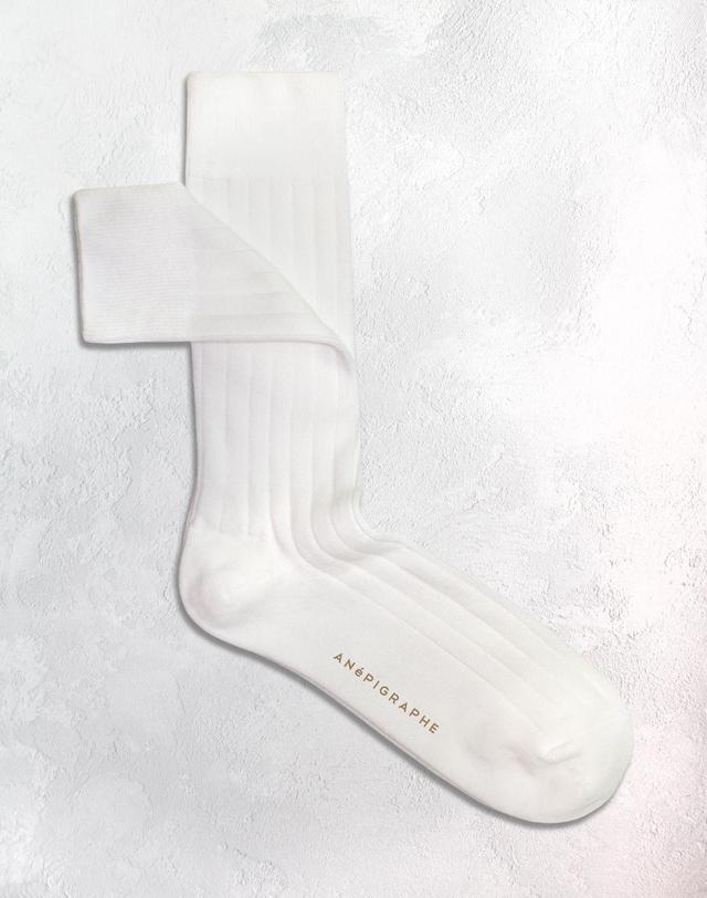 아네피그라프 [남자 기본 골지 면 양말] 세일 화이트 코튼 립 삭스 아이보리 착용컷