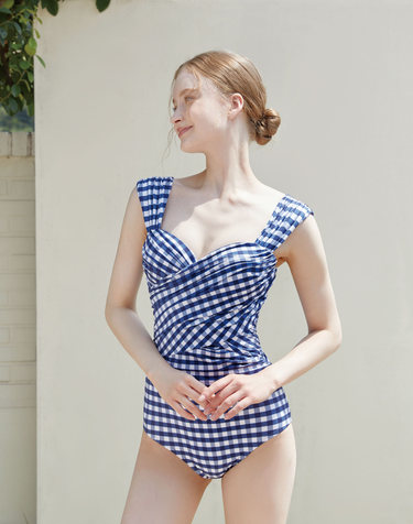 Mermaid swimsuit Blue check