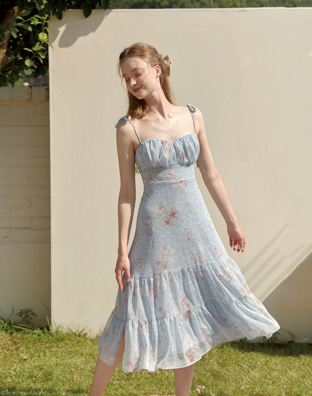 벨로디네라 Daphne flower dress Sky Blue 청록 착용컷