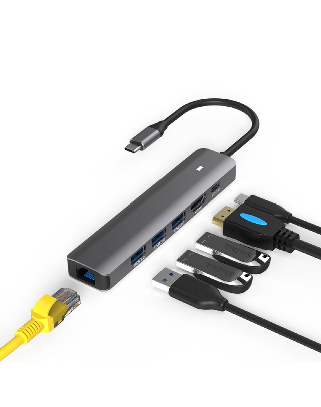 아이노트 [아이노트] 6in1 멀티포트 USB PD HDMI 멀티허브 CH61P 착용컷