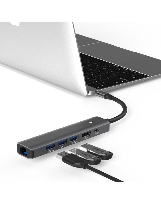 아이노트 [아이노트] 6in1 멀티포트 USB PD HDMI 멀티허브 CH61P 착용컷