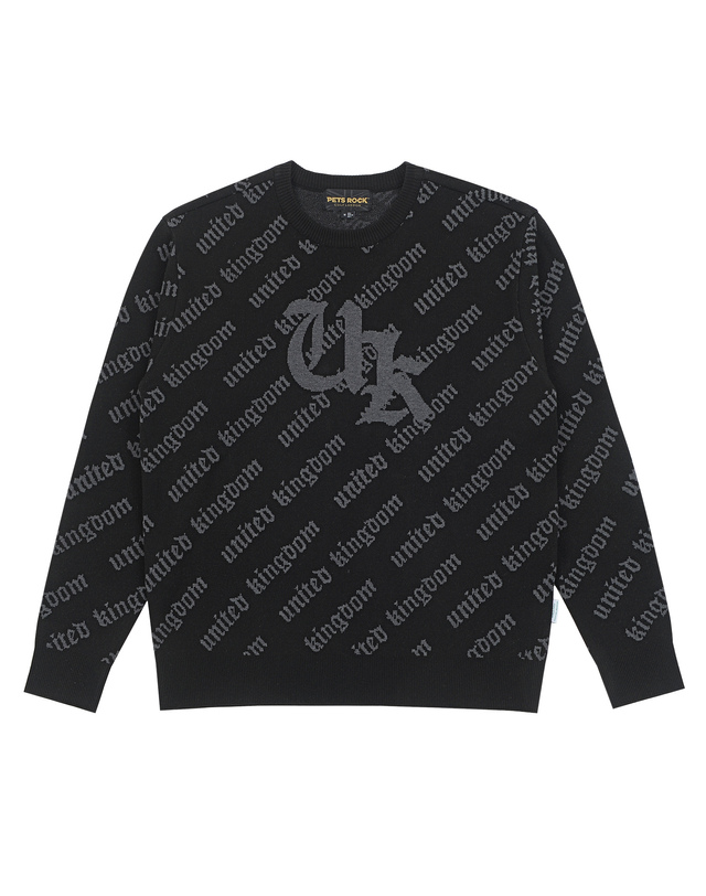펫츠락 Diagonal UK Crewneck Sweater_Black 블랙 착용컷