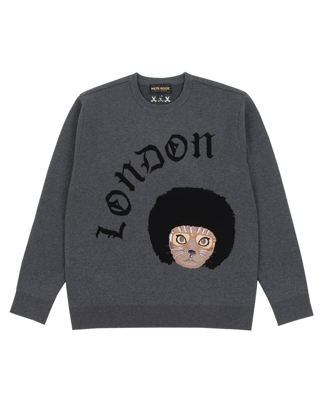 펫츠락 Pop & Disco Crewneck Sweater_Charcoal 그레이 착용컷