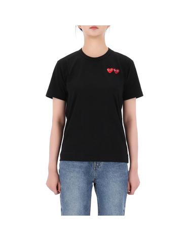 26SS 꼼데가르송 더블 하트 와펜 반팔 티셔츠 AX T226 BLACK