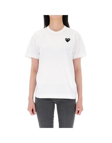 [리퍼상품] 꼼데가르송 블랙 하트 와펜 반팔 티셔츠 AX T064 WHITE