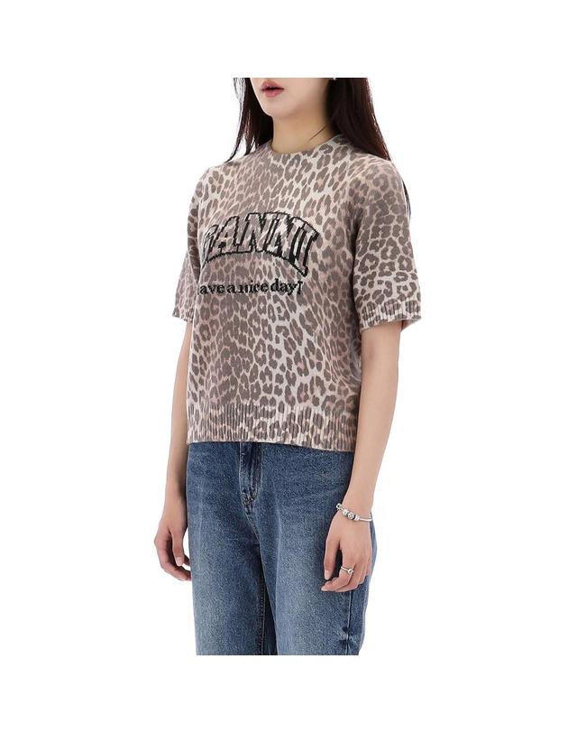 가니 가니 55사이즈 럭키찬스 레오파드 울 믹스 반팔 니트 K2500 943 착용컷