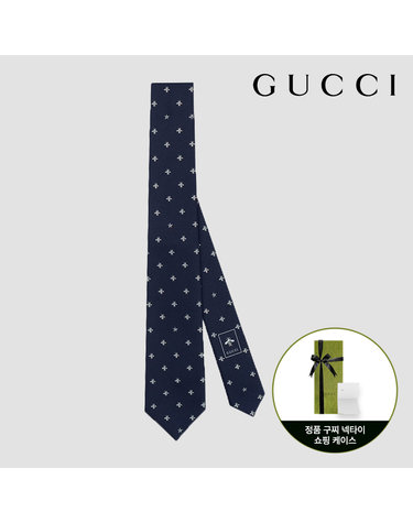 구찌 꿀벌 실크 넥타이 456526 4E002 4078 네이비