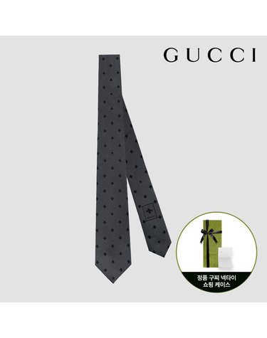구찌 꿀벌 실크 넥타이 456526 4E002 1160 그레이