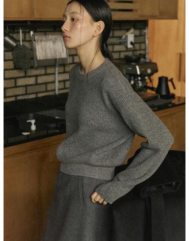 Series line - Cashmere drop round knit (CHARCOAL)
