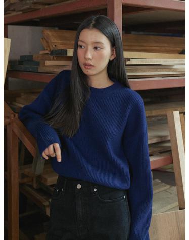 Series line - Cashmere drop round knit (OCEAN BLUE)