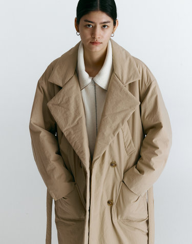 Oversized padding belted coat [BEIGE]