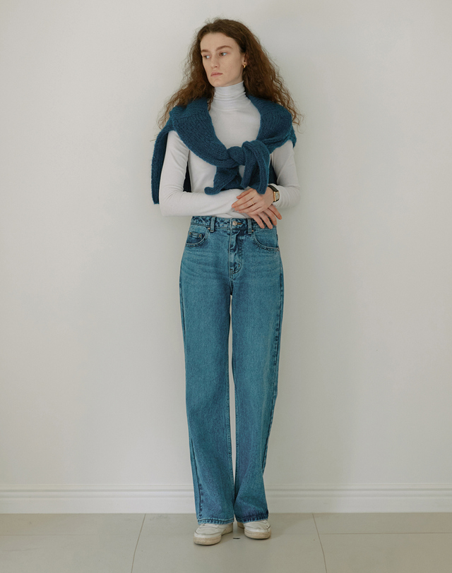 스텝어라운드 Straight wide denim pants (BLUE) 네이비 착용컷