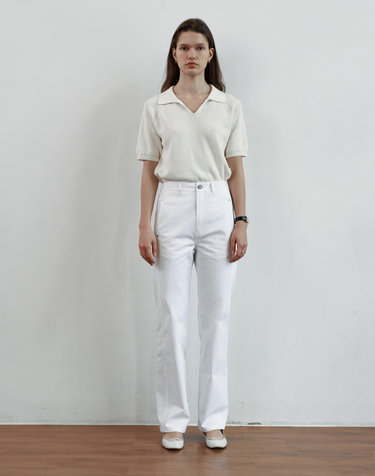Front line detail straight cotton pant [WHITE]