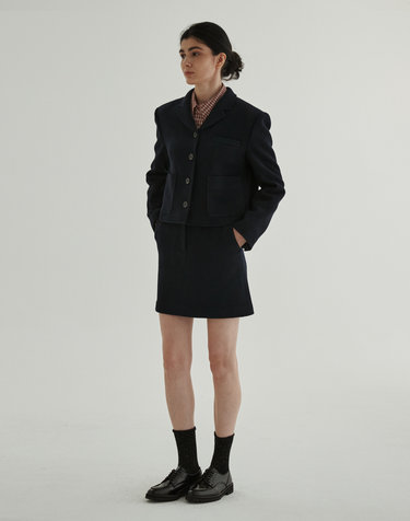 Wool Twill Mini-Skirt (Navy)