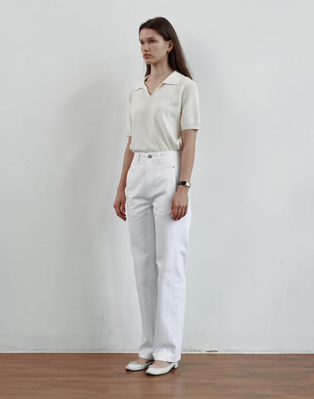 스텝어라운드 Front line detail straight cotton pant [WHITE] 화이트 착용컷