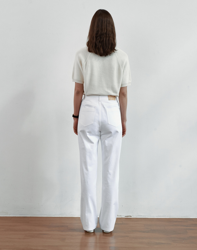 스텝어라운드 Front line detail straight cotton pant [WHITE] 화이트 착용컷
