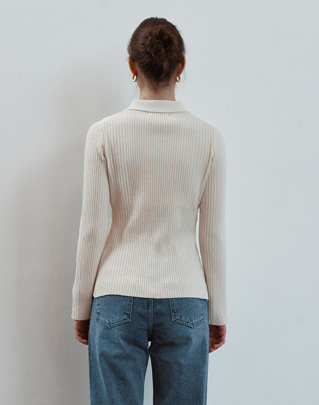 스텝어라운드 Multi rib slim fit collar cardigans [IVORY] 아이보리 착용컷