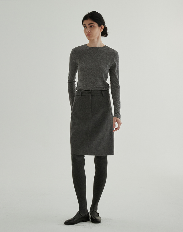 스텝어라운드 [2nd] Wool blended Mid Skirt (Gray) 퓨터 착용컷