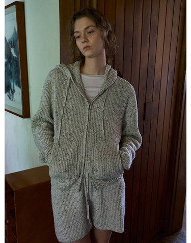 Nef wool hood zip-up cardigan_라이트그레이