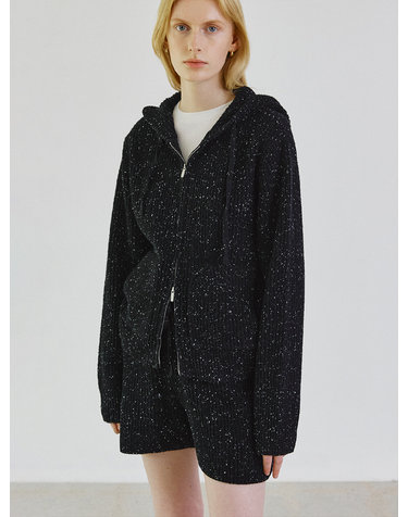 Nef wool hood zip-up cardigan_BLACK