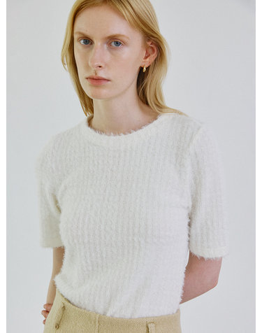 Hairy half sleeves t shirts_IVORY