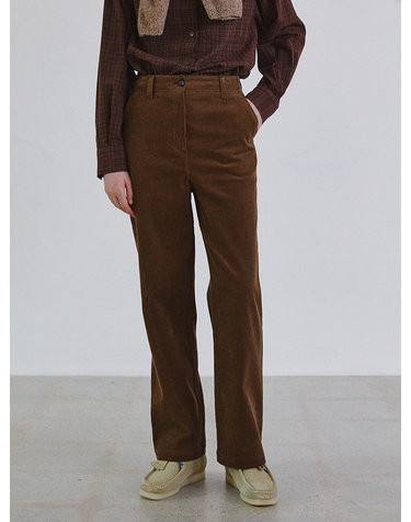 Corduroy belted straight pants_BROWN