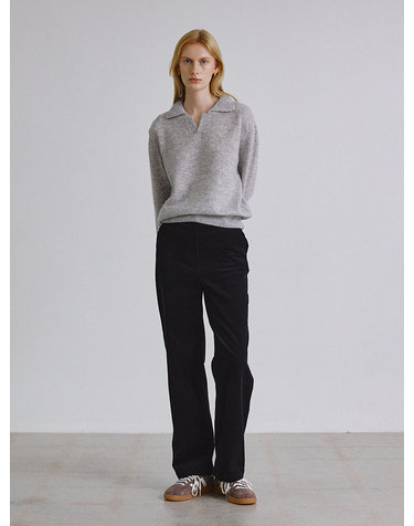 Corduroy belted straight pants_BLACK