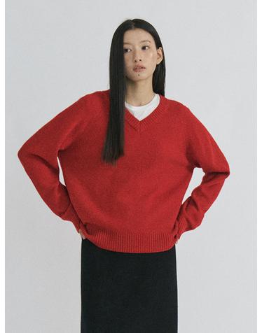 Cashmere reglan v neck knit_RED