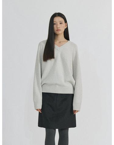 Cashmere reglan v neck knit_LIGHT GREY
