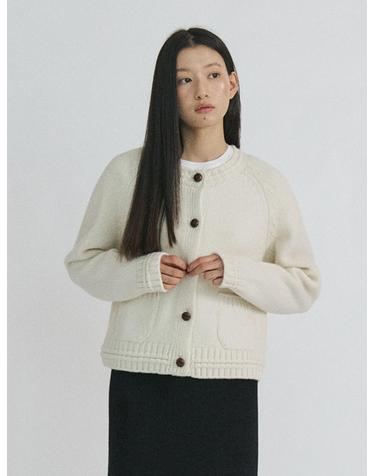 Rib line raglan cardigan_IVORY