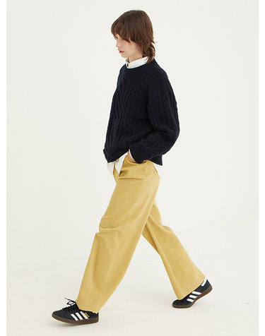 Corduroy Flap Detail Wide Pants_MUSTARD