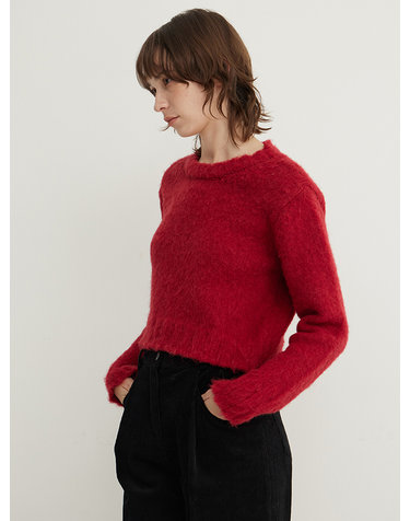 Brushed Crop Round knit_DEEP ROSE