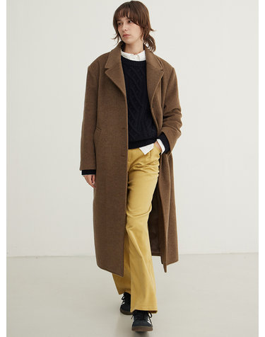 Merino Wool Oversized Long Single Coat_BROWN