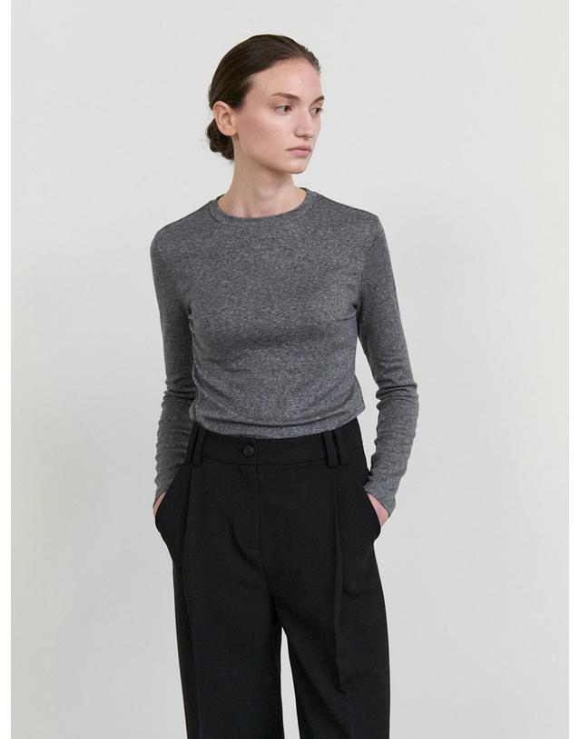 스텝어라운드 Loose fit wool tencel top_CHARCOAL 착용컷