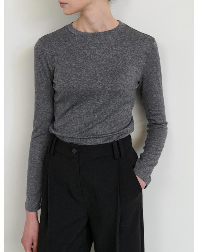 스텝어라운드 Loose fit wool tencel top_CHARCOAL 착용컷