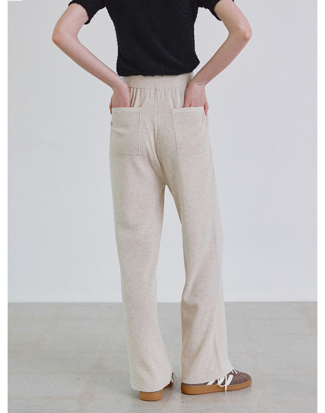 스텝어라운드 Merinowool knit banding wide pants_BEIGE 착용컷
