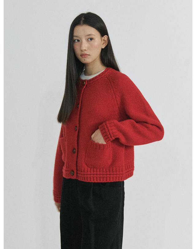스텝어라운드 Rib line raglan cardigan_RED 착용컷
