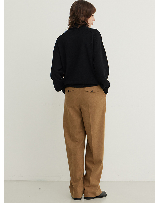 스텝어라운드 Wool Blend Wide Pleated Slacks_CARAMEL 착용컷
