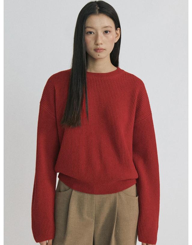스텝어라운드 Series Line - Cashmere Drop Round knit_RED 착용컷